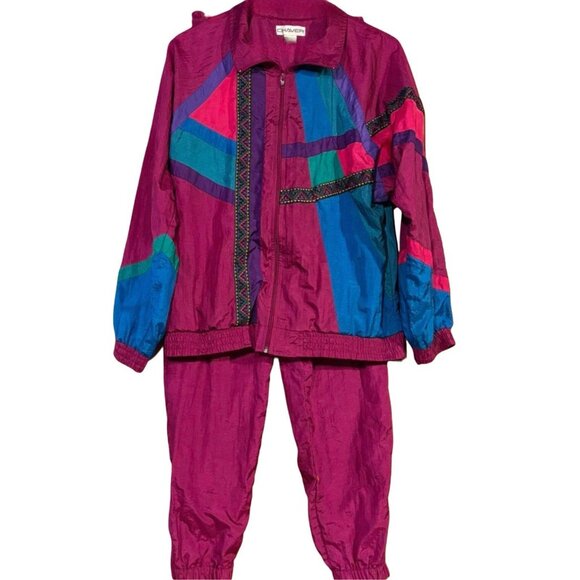 Chaver Full Zip Colorblock Nylon Windbreaker 2-piece Set, Size Large, Vtg 80s - Picture 1 of 6